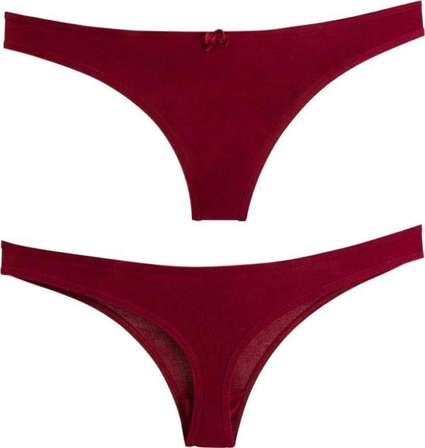 Bordo Çiçekli  Pamuklu Tanga Külot M Beden - Image 1