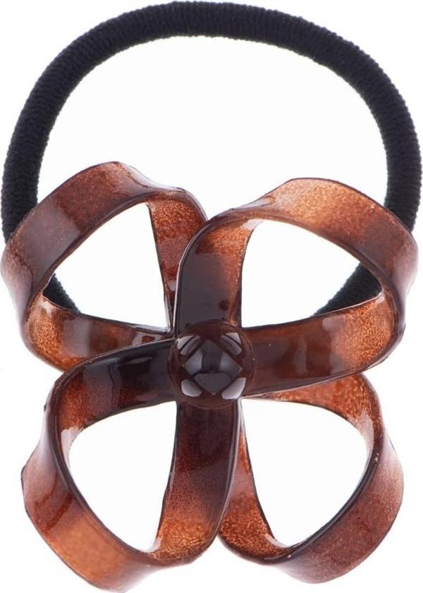 Coquet Accessories Kadın / Çocuk Siyah Lastik Toka Kahverengi Çiçek Desenli - Image 1