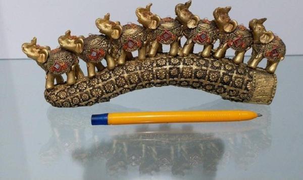 7'li Altın Renk Fil Dekoratif Biblo Tek Parça Küçük 24 Cm - Image 1