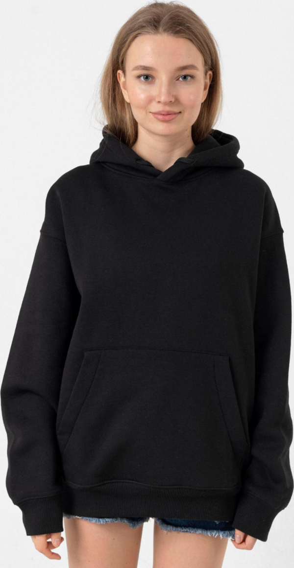 Siyah Kadın Kanguru Cepli Basic Kapşonlu - Image 1