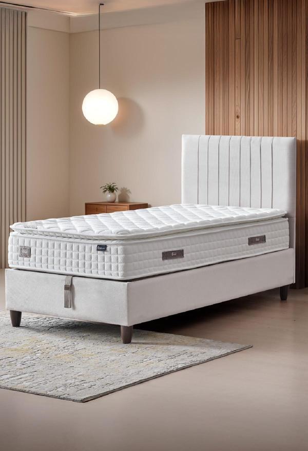 Zambak Tek Kişilik Sandıklı Baza Antibakteriyel Ortopedik Paket Yaylı Pedli Yatak 3 lü Set - Image 1