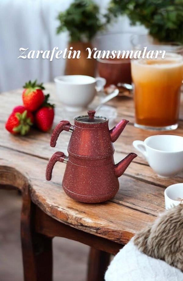 Lider granit çaydanlık takımı bakalit kulplu kırmızı - Image 1