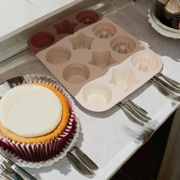 12 Bölmeli Silikon Kek Kalıbı Isıya Dayanıklı Kek Kapsülü Yapışmaz Donut Tart Kek Muffin Ekler Kalıbı 30-23 cm - Image 1