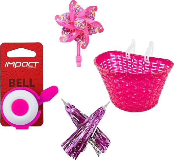 16-20 Jant Uyumlu Kız Çocuk Bisikleti Aksesuar Seti Pembe(Püskül-Rüzgar Gülü-Ön Sepet-Zil) - Image 1
