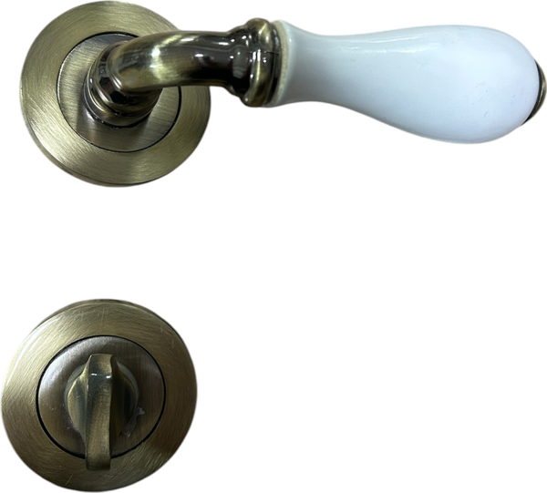 Dooraks Rozetli Porselen Kapı Kolu Antik Sarı Wc - Image 1