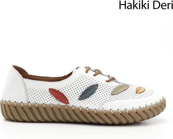 Kadın Beyaz Bağcıklı Hakiki Deri Comfort Ayakkabı - Image 1