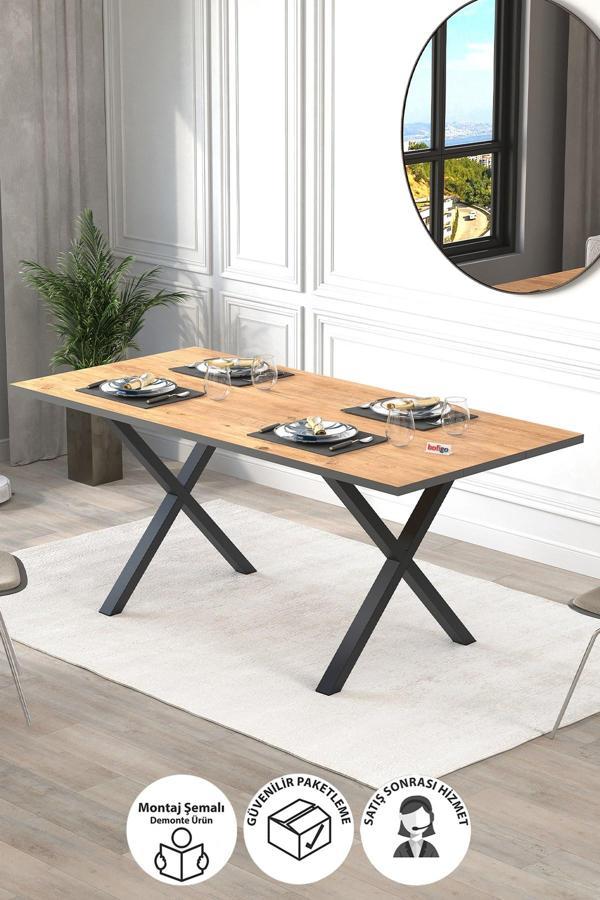 Bofigo Yemek Masası Metal Ayaklı Mutfak Masası Oslo 85 x 180 Cm X Ayaklı Çam - Image 1