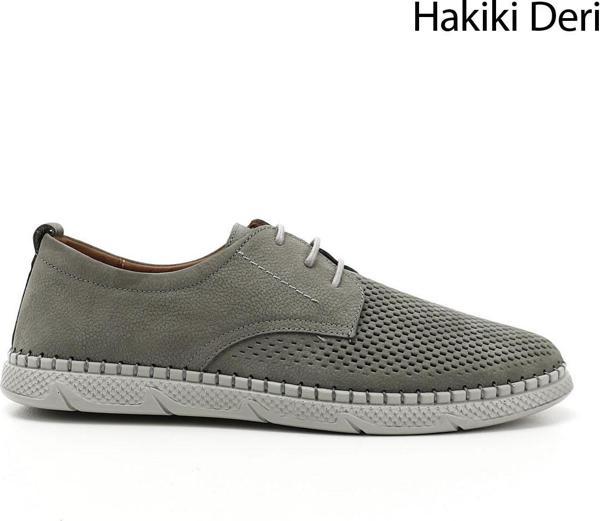 Erkek GRİ NUBUK Bağcıklı Hakiki Deri Comfort Ayakkabı - Image 1