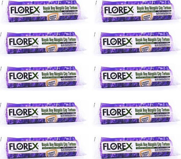 Florex 60 Litre Büzgülü Lavanta Kokulu Çöp Torbası Poşeti / 65 x 70 Cm. - 10x10 Rulo / Paket - Image 1