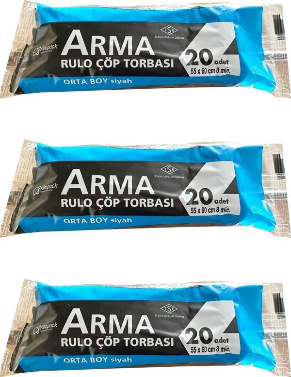 Arma Siyah Orta Boy 55 x 60 Cm. - 30 Litre Çöp Torbası Poşeti - 20 Adetlik 3 Rulo - Image 1