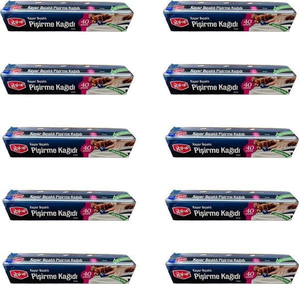 Roll-Up Kayar Bıçaklı Beyaz Yağlı Fırın Tepsi Pişirme Kızartma Kağıdı - 37 Cm. x 40 Metre - 10 Adet - Image 1