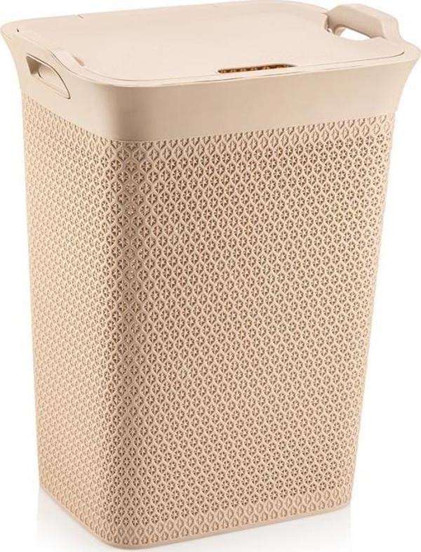 Omnipazar SY-4630 Plastik Safir Kirli Çamaşır Sepeti 55 lt Bej - Image 1