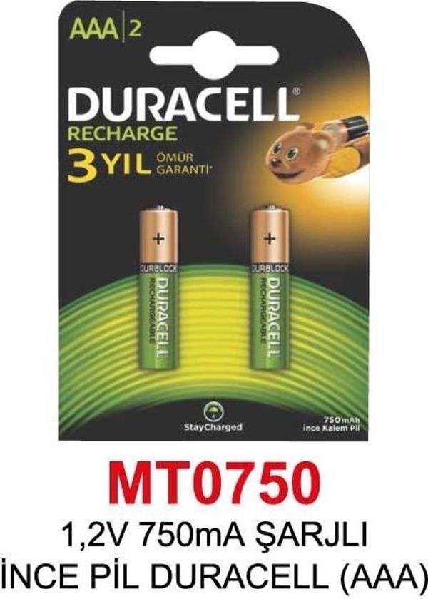 1,2V 750mA ŞARJLI İNCE PİL DURACELL (AAA) - Image 1