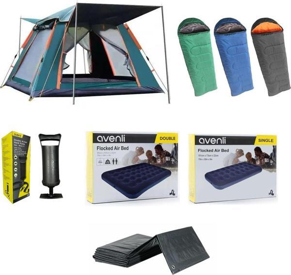 Yek Outdoor 6 Kişilik Tam Otomatik Tenteli Kamp Çadırı- 3 Adet 0°Uyku Tulumu-Şişme Yatak - Image 1