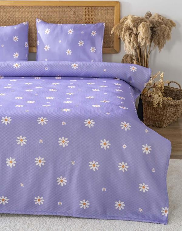 Mor Papatya Çift Kişilik Baskılı Pike 200 x 220 cm - Image 1