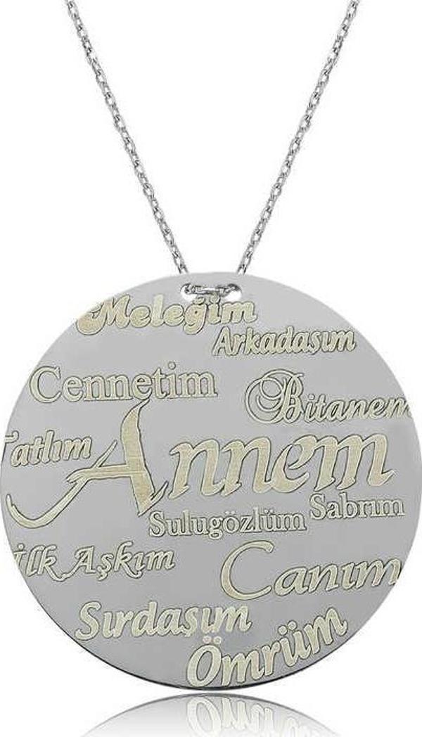 Gümüş Annem Yazılı Plakalı Bayan Kolye - Image 1