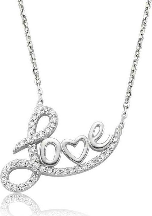 Gümüş Taşlı Love Bayan Kolye - Image 1