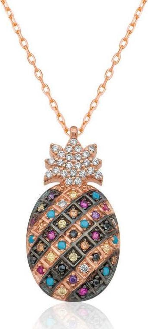 Gümüş Renkli Taşlı Ananas Kolye - Image 1