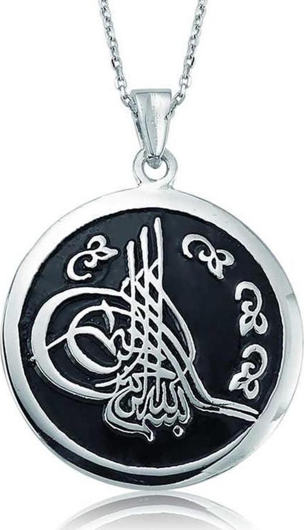 Gümüş Yuvarlak Tuğralı Bayan Kolye - Image 1