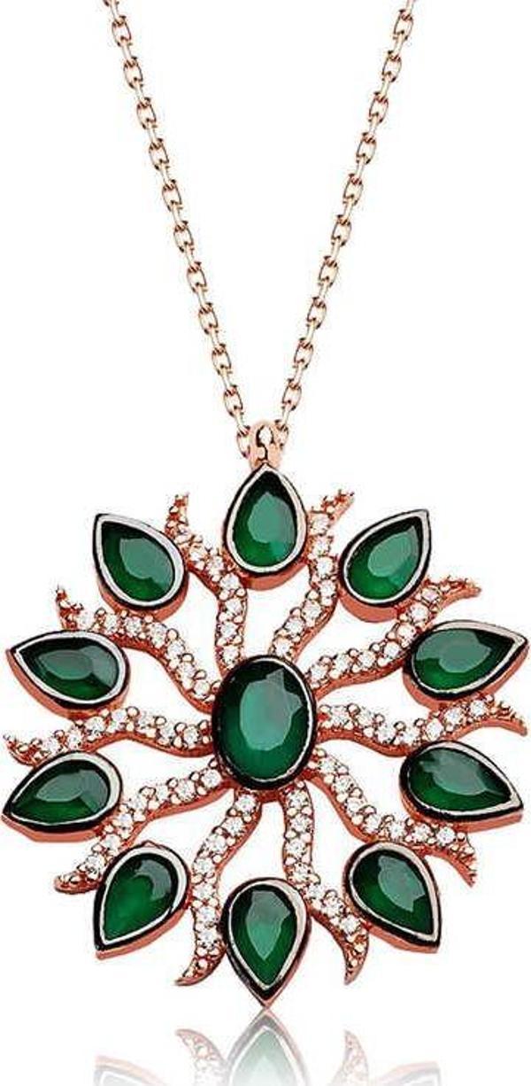 Gümüş Yeşil Güneş Bayan Kolye - Image 1