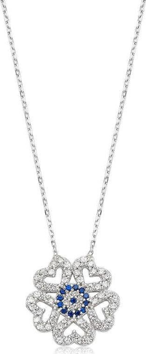 Gümüş Nazarlı Kalp Bayan Kolye - Image 1