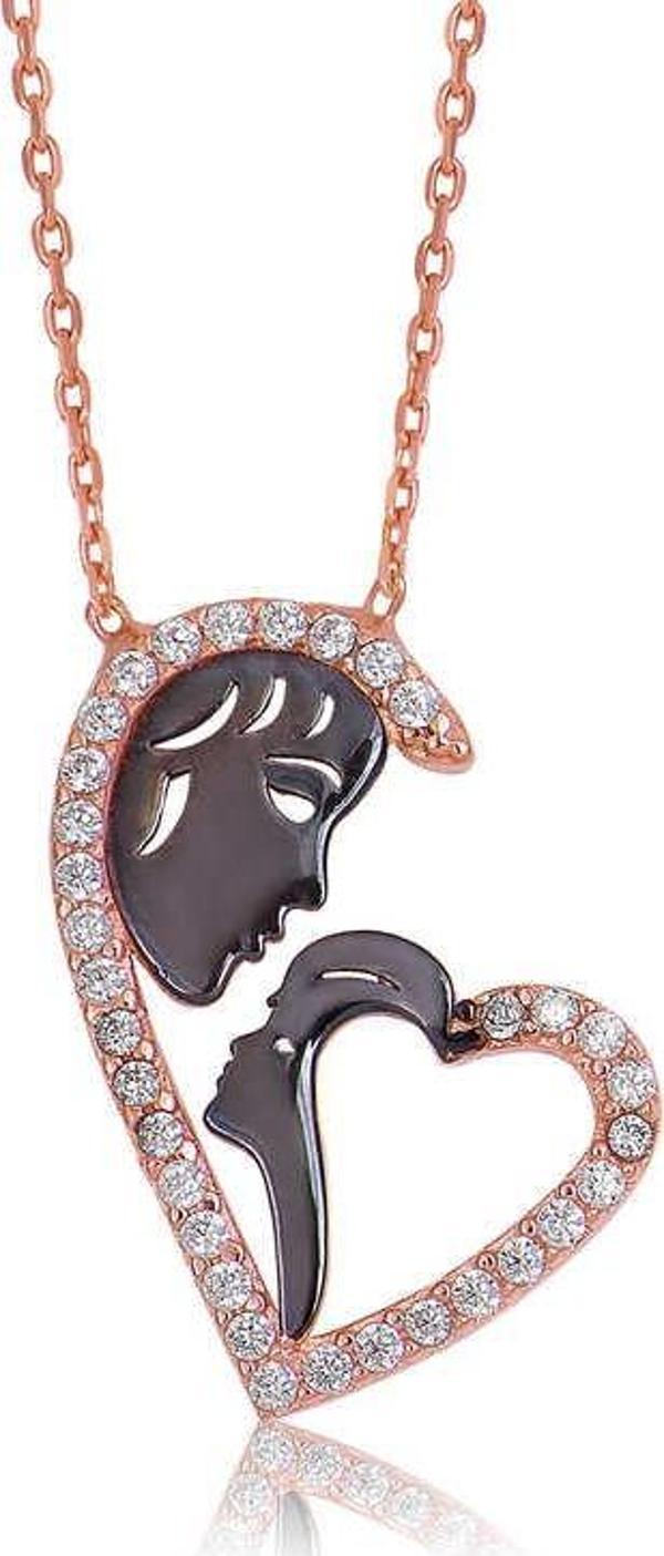 Gümüş Kalpli Anne Çocuk Kolyesi - Image 1