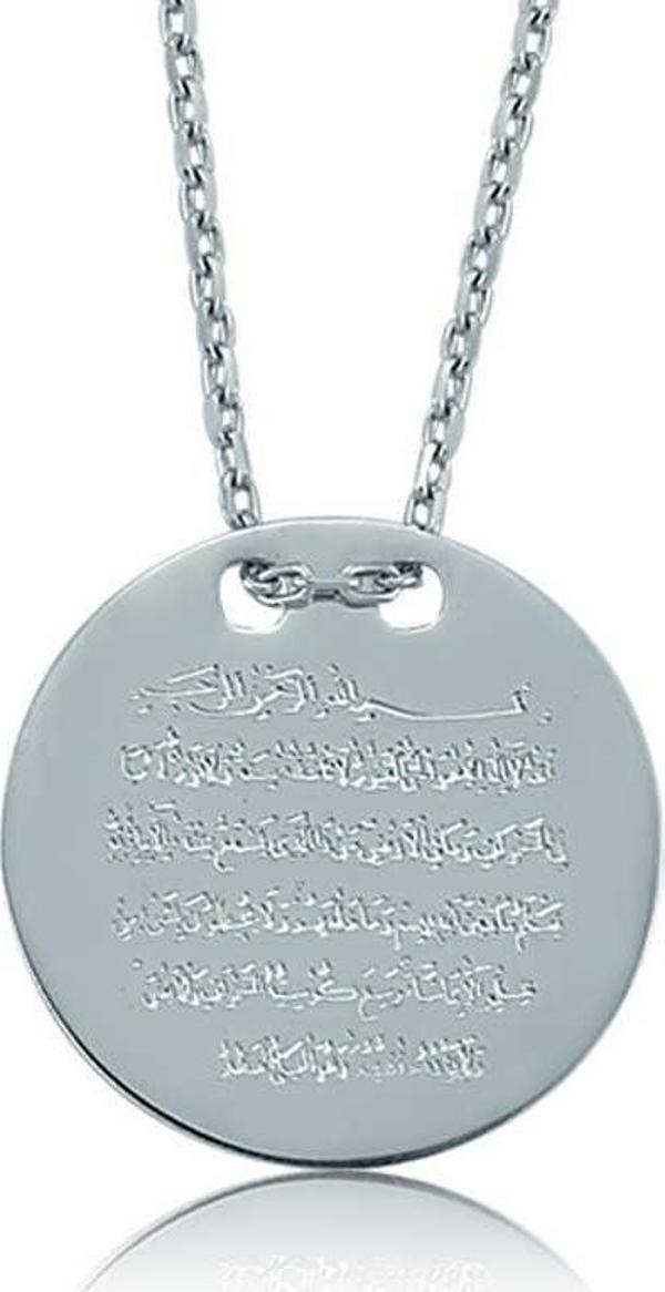 Gümüş Ayetel Kürsi Yazılı Plaka Bayan Kolye - Image 1