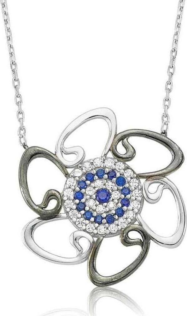 Gümüş Nazarlı Vav Bayan Kolye - Image 1