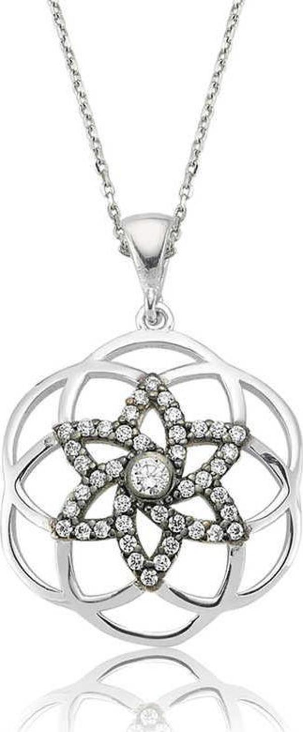 Gümüş Yıldız Yaşam Çiçeği Bayan Kolye - Image 1