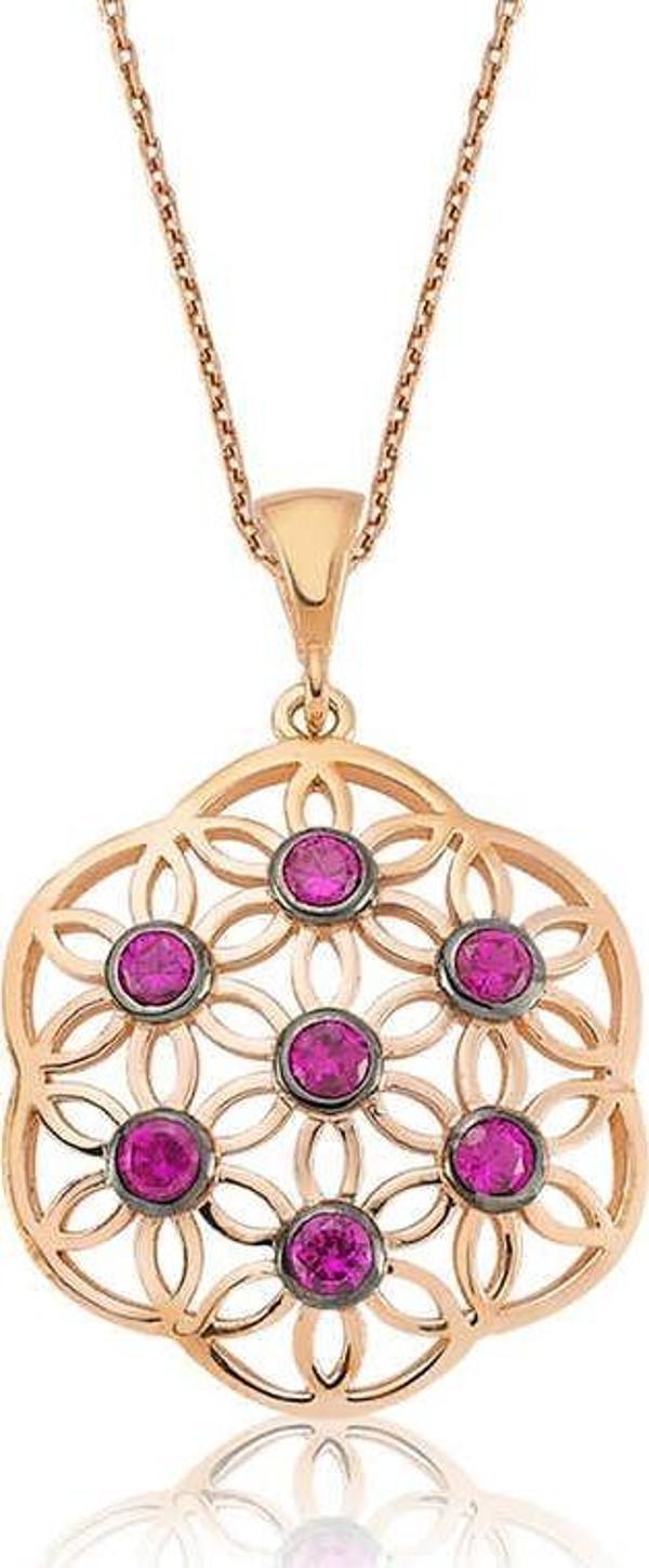 Gümüş Pembe Yaşam Çiçeği Bayan Kolye - Image 1