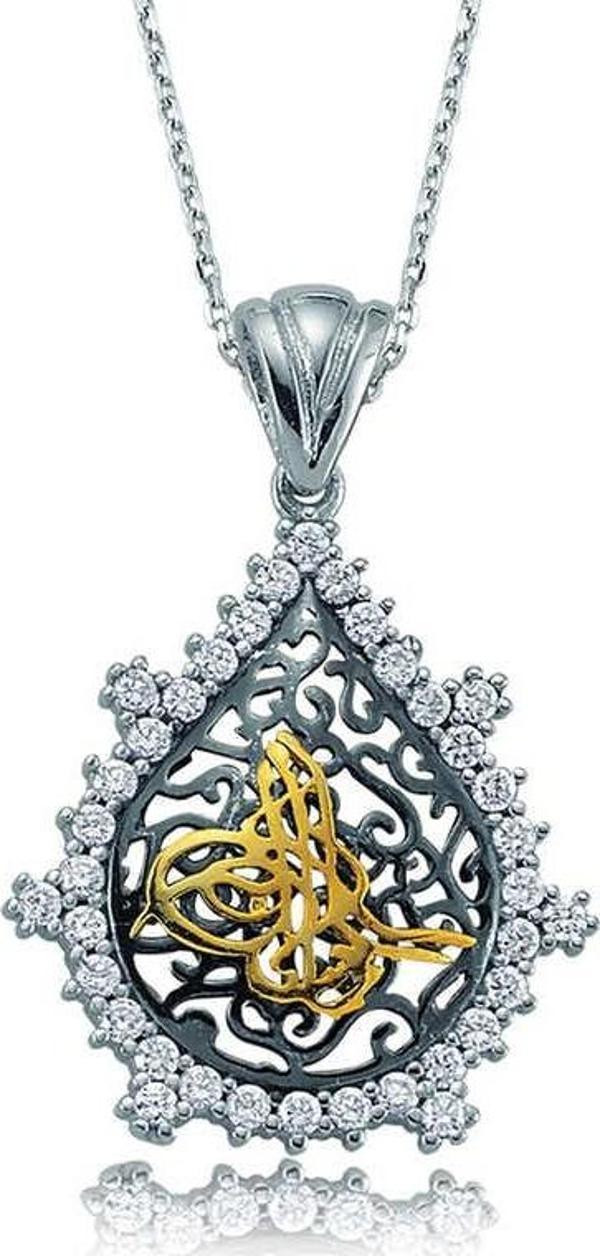 Gümüş Taşlı Tuğra Bayan Kolye - Image 1
