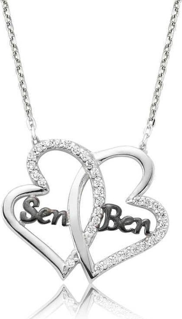 Gümüş Kalpli Sen Ben Bayan Kolye - Image 1