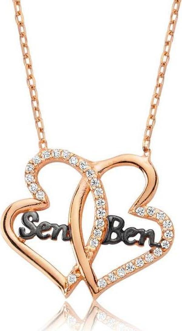 Gümüş Kalpli Sen Ben Bayan Kolye - Image 1