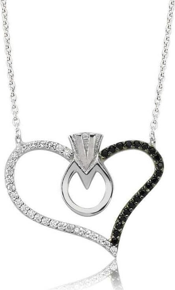 Gümüş Kalpli Tek Taş Bayan Kolye - Image 1