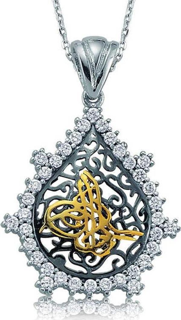 Gümüş Taşlı Tuğra Bayan Kolye - Image 1