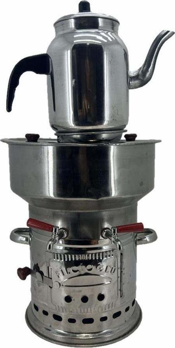 Paslanmaz 304 Çelik 7 litre Çift Hazneli Demlikli Semaver - Image 1