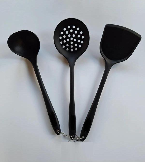 Büro Ev Ofis Mutfağı için 3PARÇA Silikon Kaplama Yemek Hazırlık Kepçe Kevgir Spatula Seti - Image 1