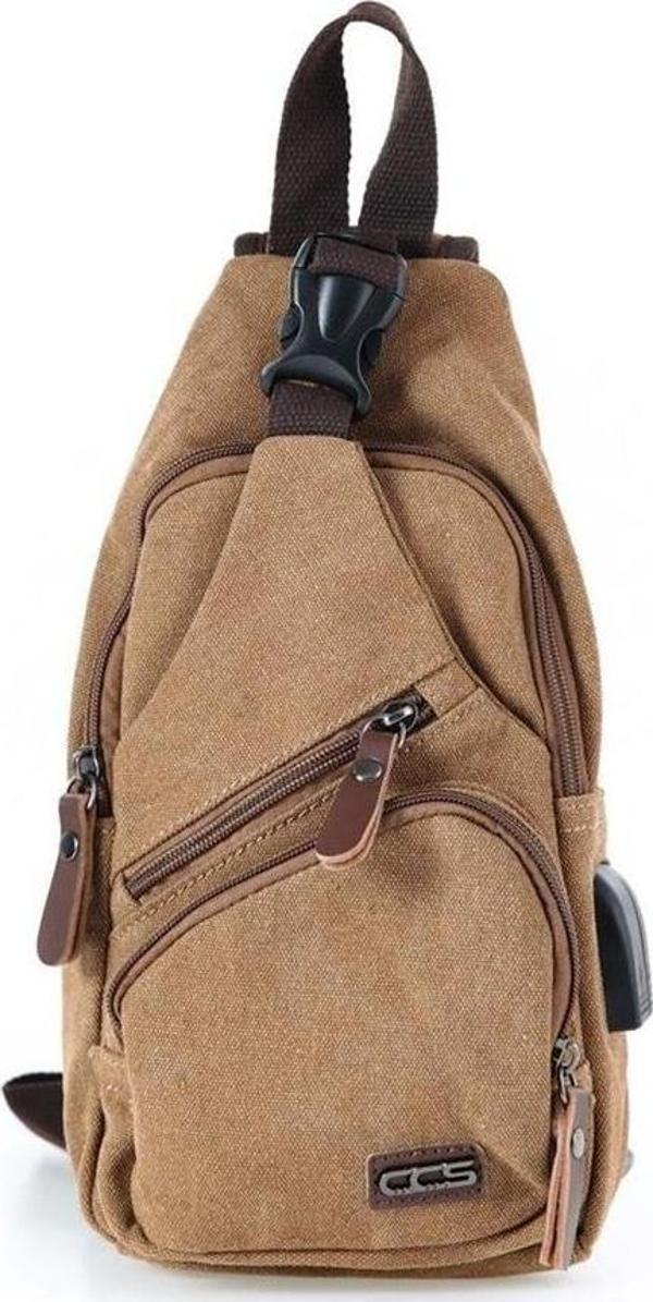 Ççs London 31184 Usb Aux Çıkışlı Kanvas Sırt Çantası Kahve - Image 1