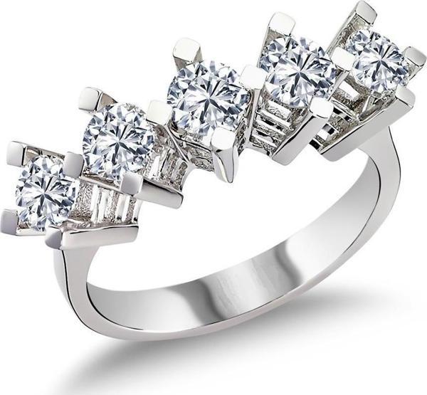 14 Ayar Altın 1.00 Ct Pırlanta Beştaş Yüzük RMY528 - Image 1