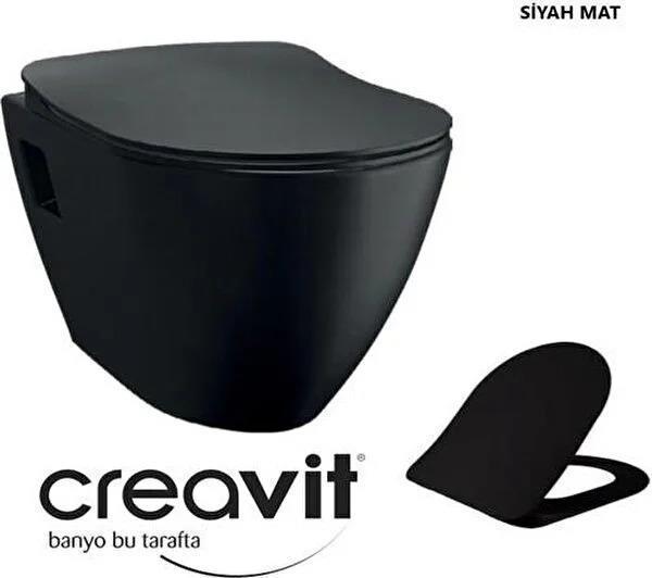 Creavit Terra Mat Siyah Asma Klozet + Yavaş Kapanır Kapak - Image 1