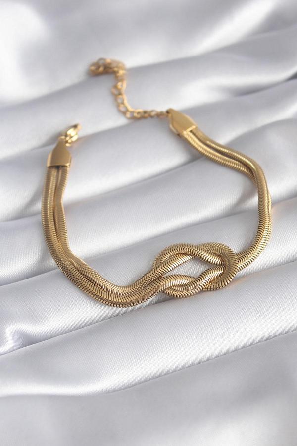 316L Çelik Gold Renk İtalyan Zincir Düğüm Model Kadın Bileklik - Image 1