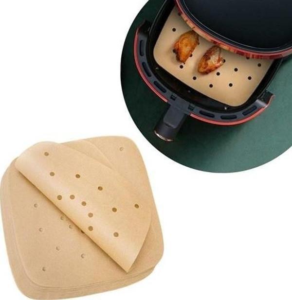 100 Adet Air Fryer Pişirme Kağıdı Tek Kullanımlık Hava Fritöz Yapışmaz Yağlı Kağıt Delikli  Model-Findit - Image 1