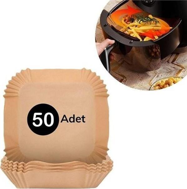 50 Adet Air Fryer Pişirme Kağıdı Tek Kullanımlık Hava Fritöz Yağ Geçirmez Yapışmaz Kare Tabak Model-Findit - Image 1