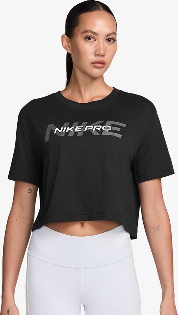 Nike Pro Dri Fİit Women's Crop Loose Fit T-Shirt Kadın Bol Kesim Kısa Koşu Antrenman Tişörtü Siyah  - Image 1