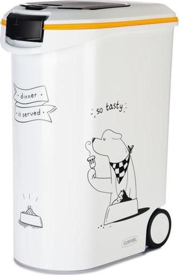 Beeztees Mama Saklama Kabı, Plastik, Tekerlekli, Özel Kapaklı, Beyaz, 54L - Image 1