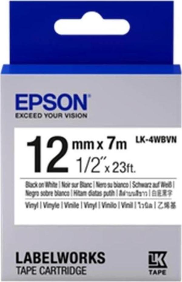 Epson LK-4WBVN  Vinil Beyaz Üzeri Siyah 12mm 7Metre Etiket - Image 1