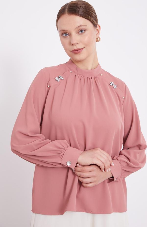 Pudra Taş İşlemeli Bluz - Image 1