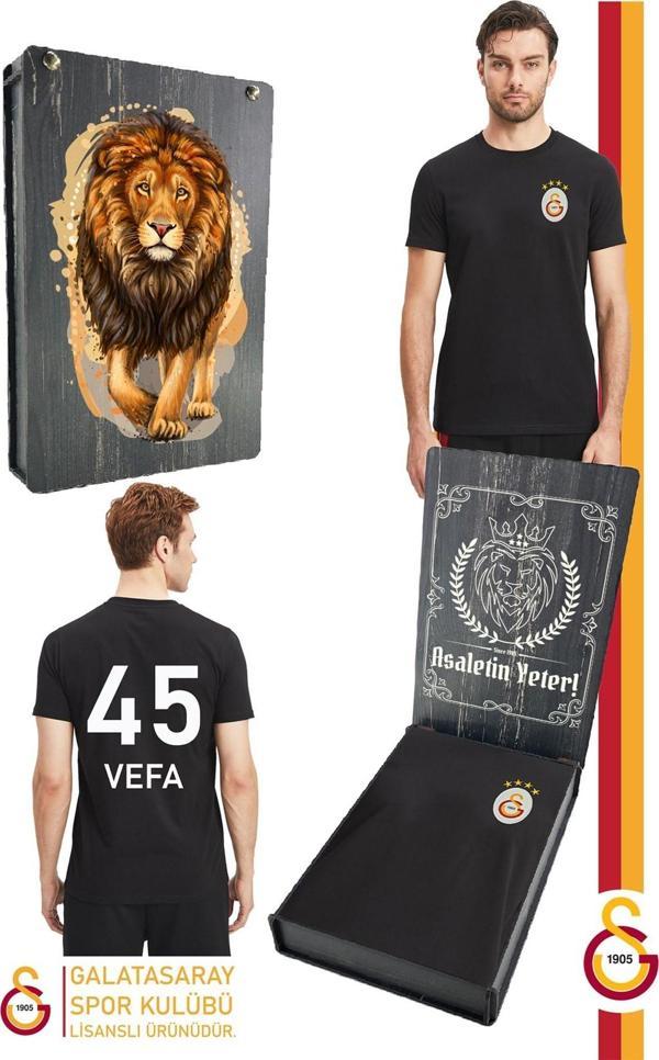 Galatasaray Orijinal Lisanslı Siyah Basic Kişiye Özel T-Shirt Hediyelik Ahşap Kutulu - Image 1