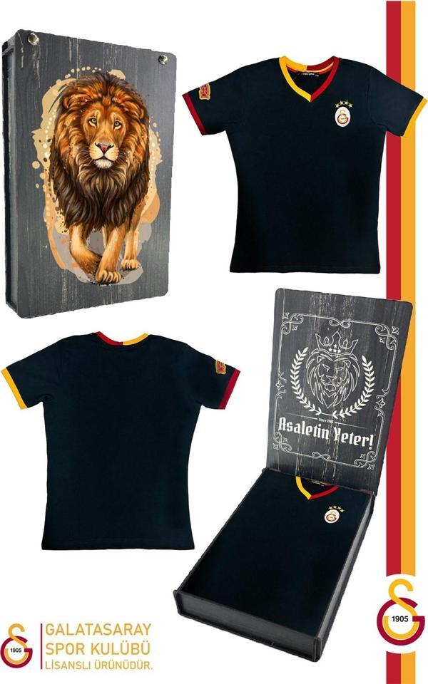 Galatasaray Orijinal Lisanslı Siyah Basic Çocuk T-shirt Gs Aslan Baskılı Hediyelik Ahşap - Image 1