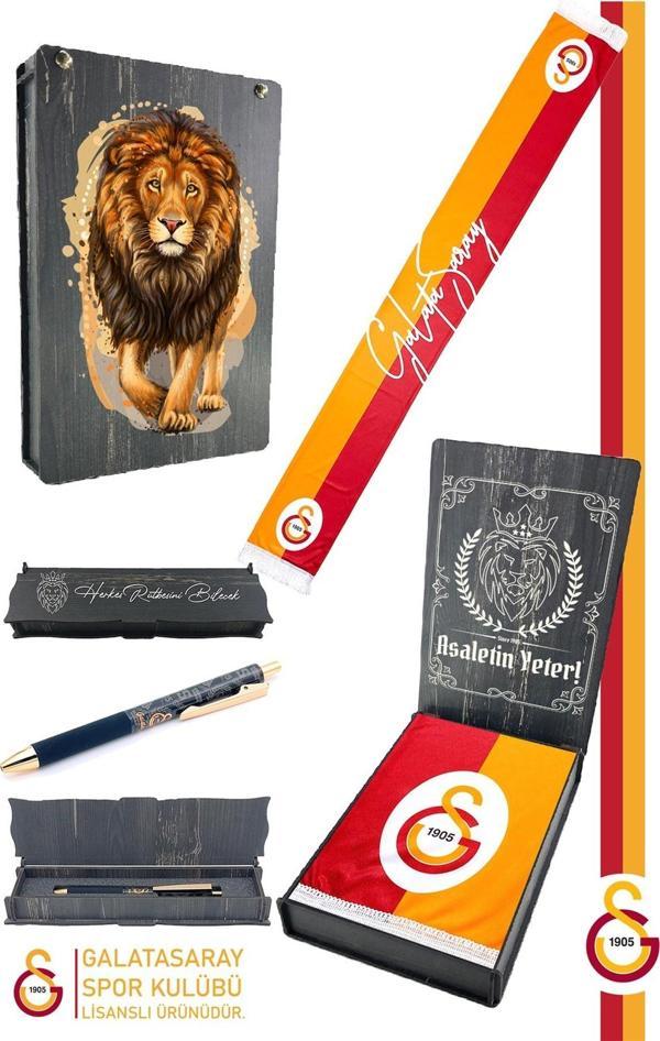 Galatasaray Orijinal Lisanslı Çift Yön Baskılı Şal Kaşkol Atkı ve Hybrit Tükenmez Kal - Image 1